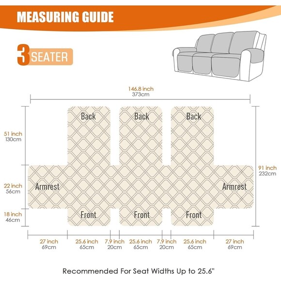 VANSOFY Waterproof Recliner Couch Covers  Washable Reclining Sofa Cover 3-Seater - Picture 6 of 9